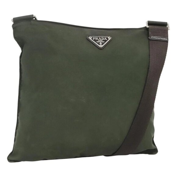 PRADA Shoulder Bag Nylon Khaki Silver Auth - Picture 1 of 15